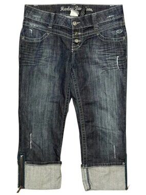 Harley-Davidson distressed denim capri pants dark navy blue women's size 10